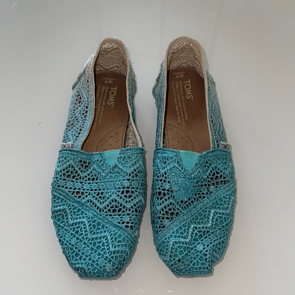 Toms Blue Espadrilles with Crochet Design